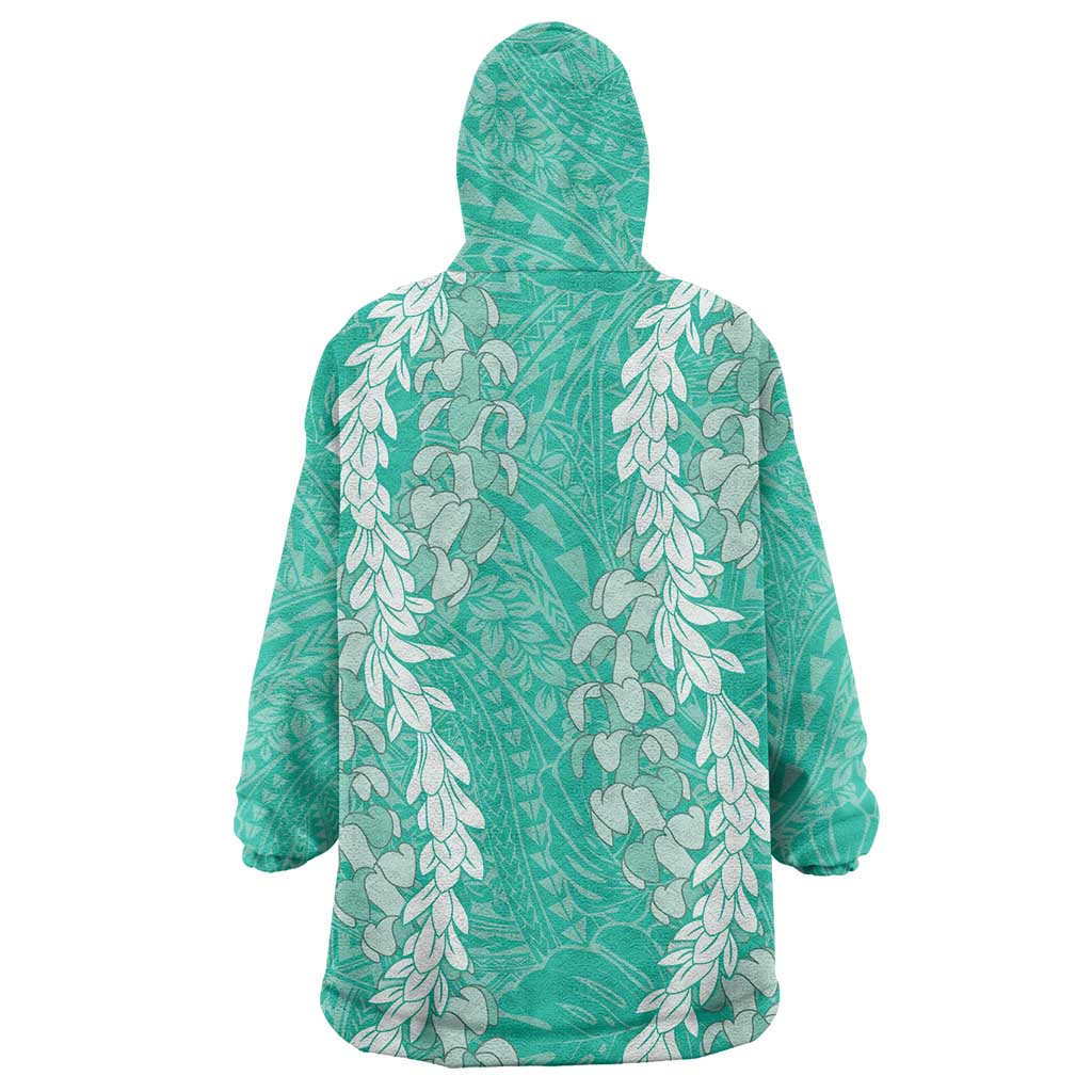 Puakenikeni and Maile Lei Wearable Blanket Hoodie Sage Green Double Strand Lei LT9 - Polynesian Pride