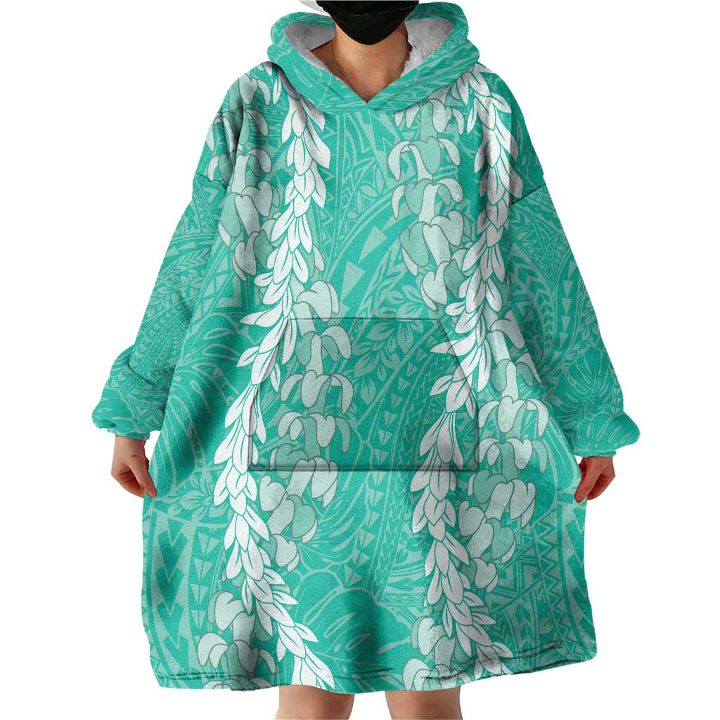 Puakenikeni and Maile Lei Wearable Blanket Hoodie Sage Green Double Strand Lei LT9 - Polynesian Pride