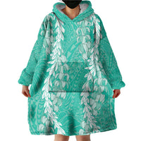 Puakenikeni and Maile Lei Wearable Blanket Hoodie Sage Green Double Strand Lei LT9 - Polynesian Pride