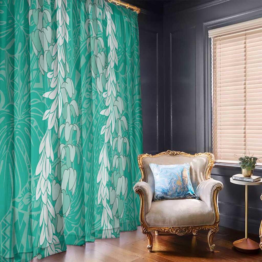 Puakenikeni and Maile Lei Window Curtain Sage Green Double Strand Lei