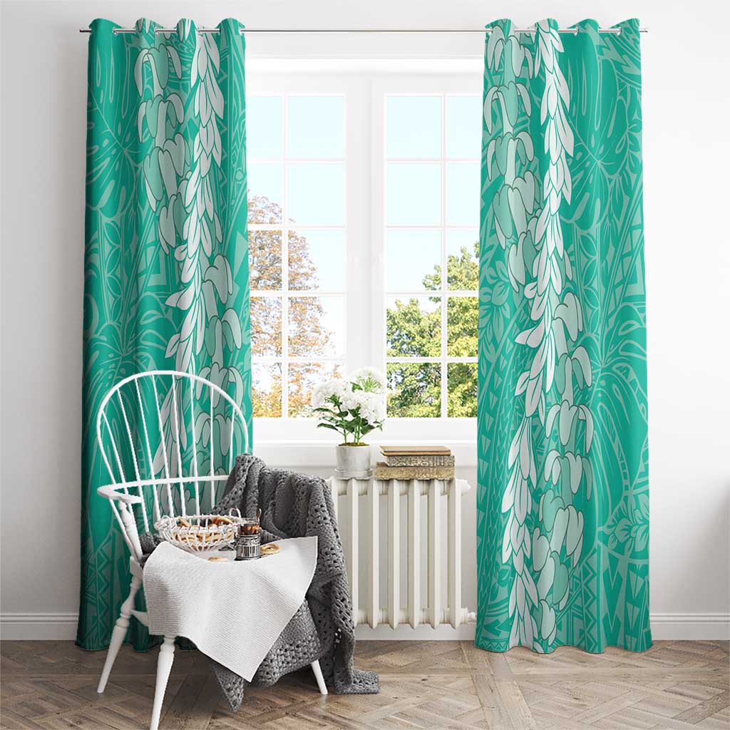 Puakenikeni and Maile Lei Window Curtain Sage Green Double Strand Lei