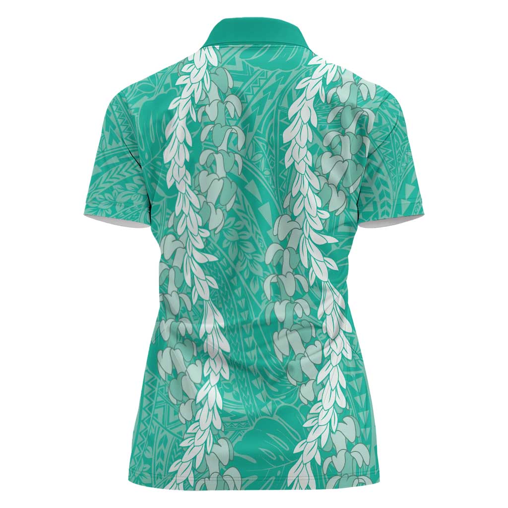 Puakenikeni and Maile Lei Women Polo Shirt Sage Green Double Strand Lei LT9 - Polynesian Pride