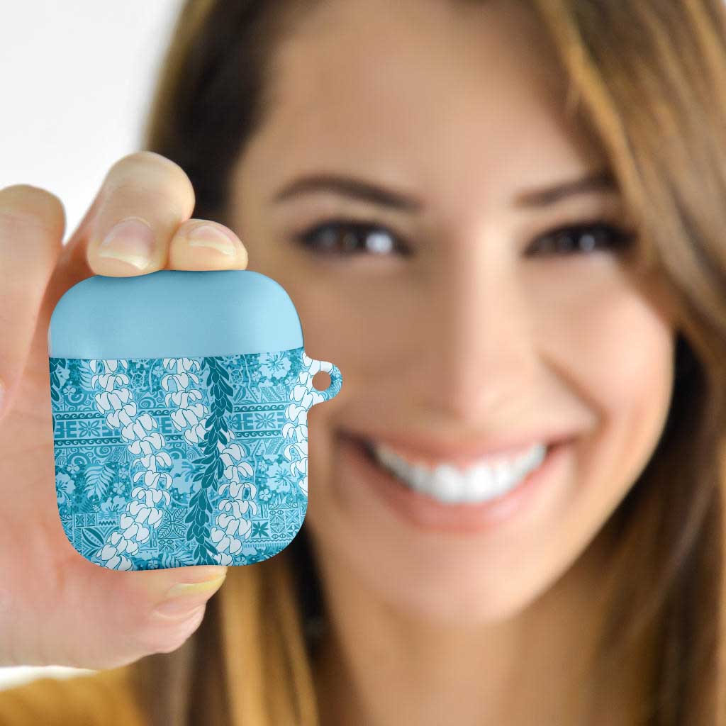 Blue Puakenikeni and Maile Lei AirPods Case Hawaiian Style Tribal Tapa Double Strand Lei - Polynesian Pride