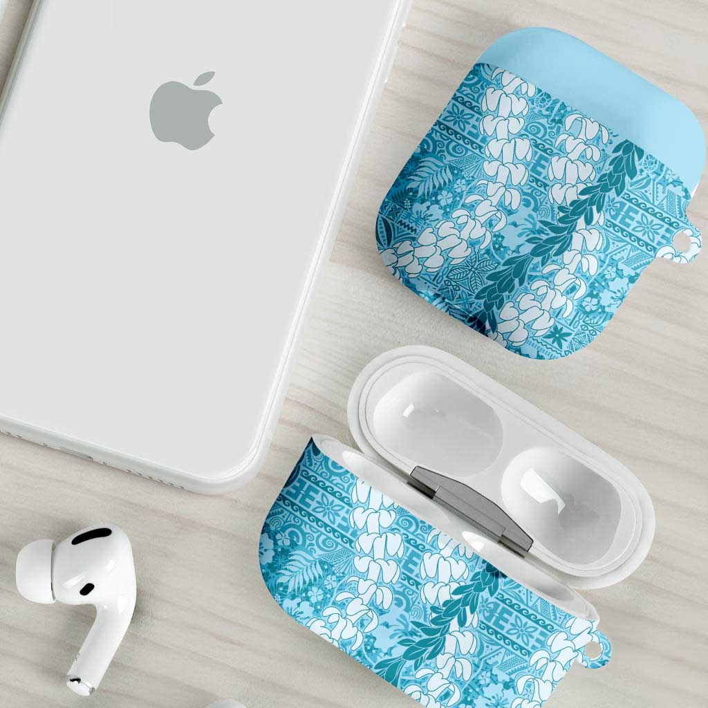 Blue Puakenikeni and Maile Lei AirPods Case Hawaiian Style Tribal Tapa Double Strand Lei LT9 - Polynesian Pride