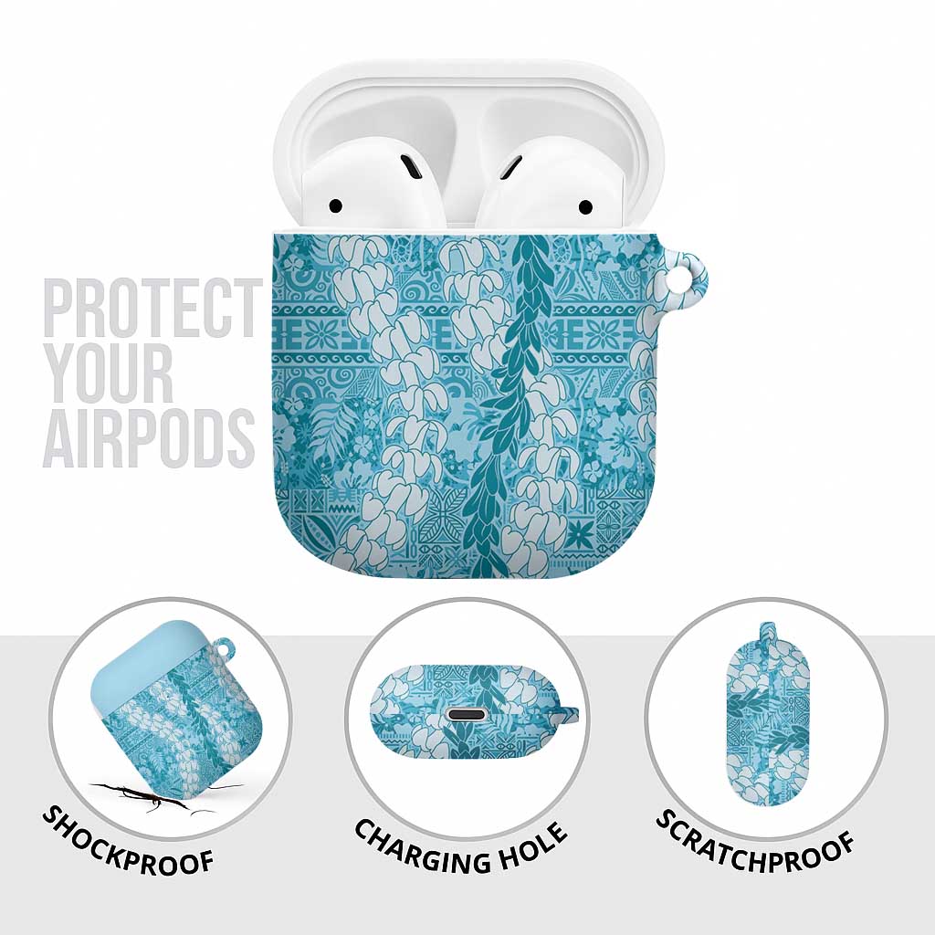 Blue Puakenikeni and Maile Lei AirPods Case Hawaiian Style Tribal Tapa Double Strand Lei LT9 - Polynesian Pride