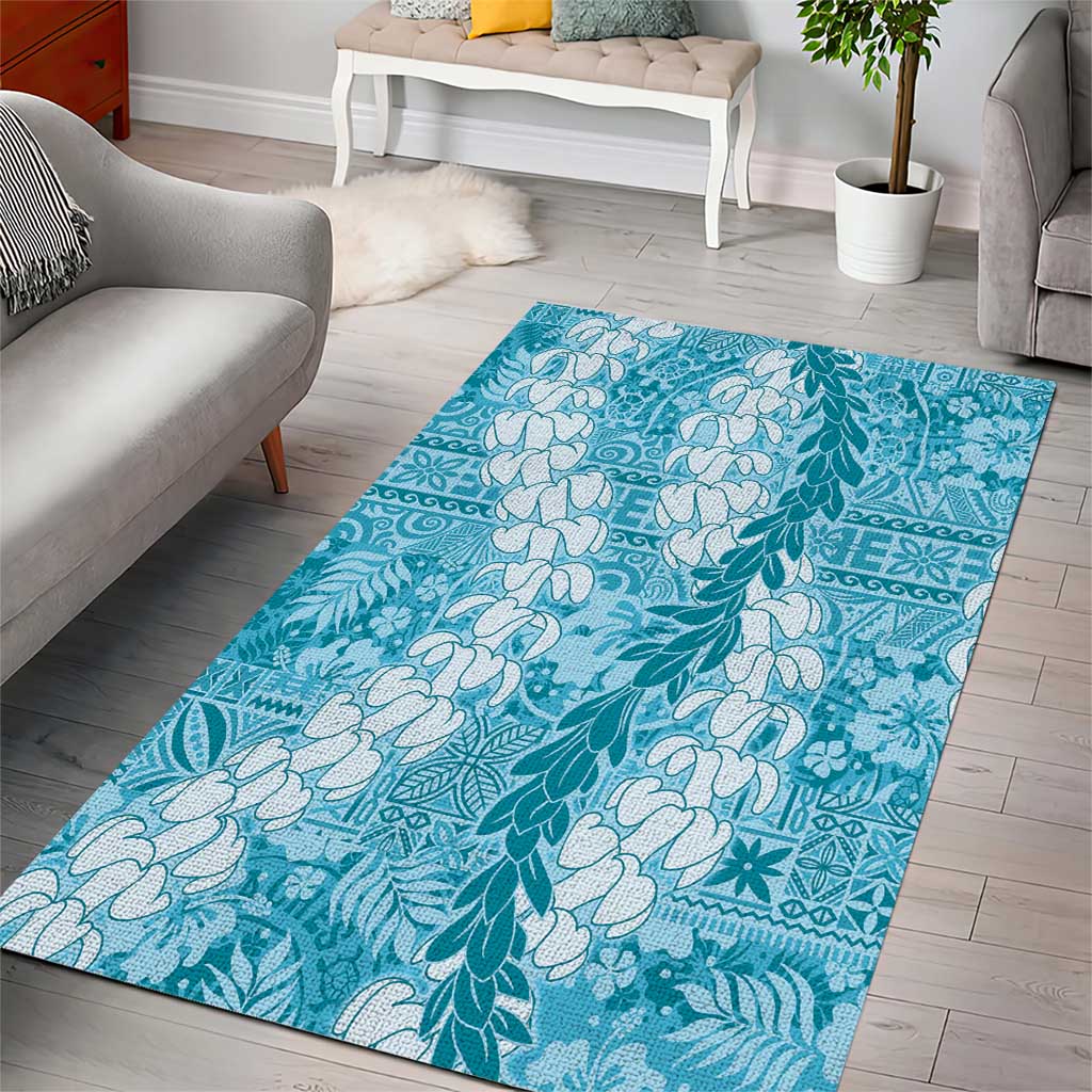 Blue Puakenikeni and Maile Lei Area Rug Hawaiian Style Tribal Tapa Double Strand Lei LT9 - Polynesian Pride