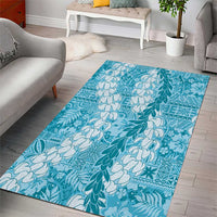Blue Puakenikeni and Maile Lei Area Rug Hawaiian Style Tribal Tapa Double Strand Lei LT9 - Polynesian Pride