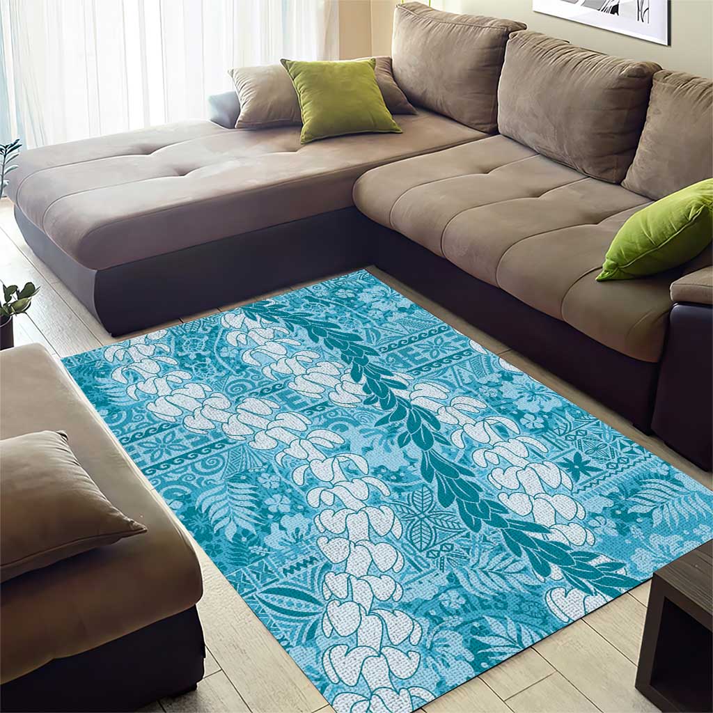 Blue Puakenikeni and Maile Lei Area Rug Hawaiian Style Tribal Tapa Double Strand Lei LT9 - Polynesian Pride