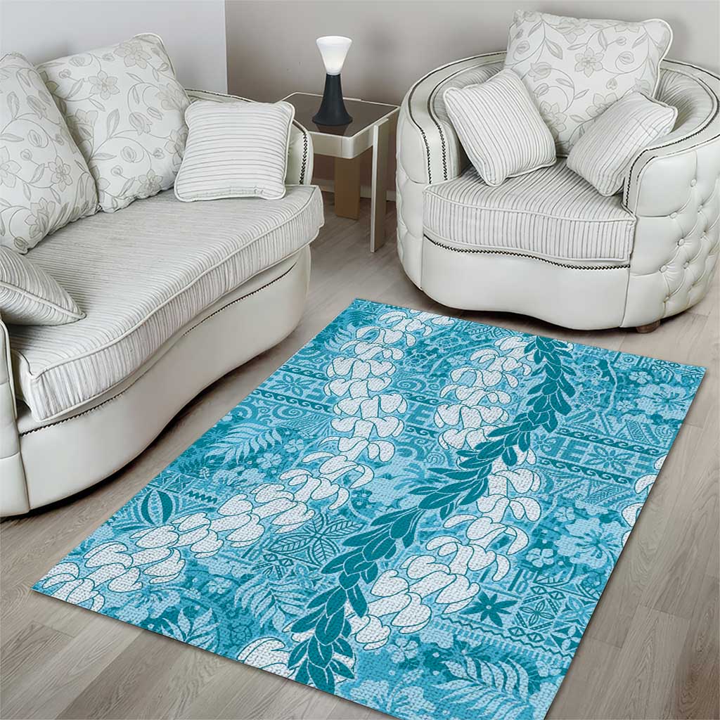 Blue Puakenikeni and Maile Lei Area Rug Hawaiian Style Tribal Tapa Double Strand Lei LT9 - Polynesian Pride