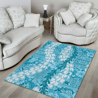 Blue Puakenikeni and Maile Lei Area Rug Hawaiian Style Tribal Tapa Double Strand Lei LT9 - Polynesian Pride