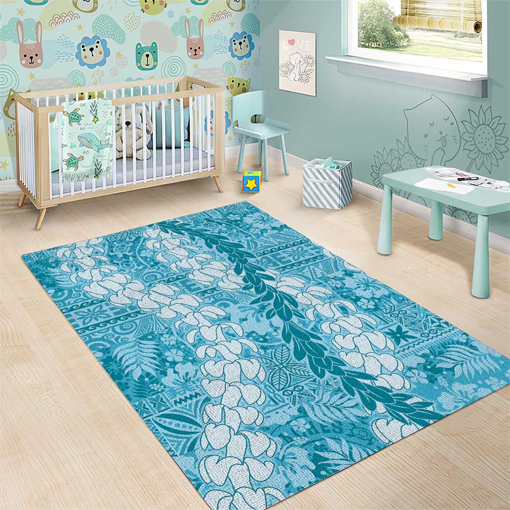 Blue Puakenikeni and Maile Lei Area Rug Hawaiian Style Tribal Tapa Double Strand Lei LT9 - Polynesian Pride