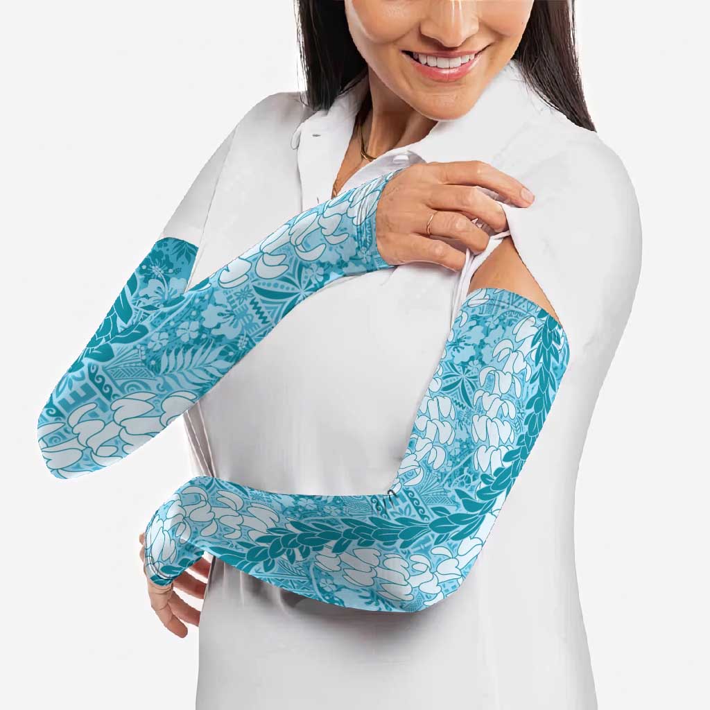 Blue Puakenikeni and Maile Lei Arm Sleeves Hawaiian Style Tribal Tapa Double Strand Lei LT9 - Polynesian Pride