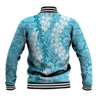 Blue Puakenikeni and Maile Lei Baseball Jacket Hawaiian Style Tribal Tapa Double Strand Lei LT9 - Polynesian Pride