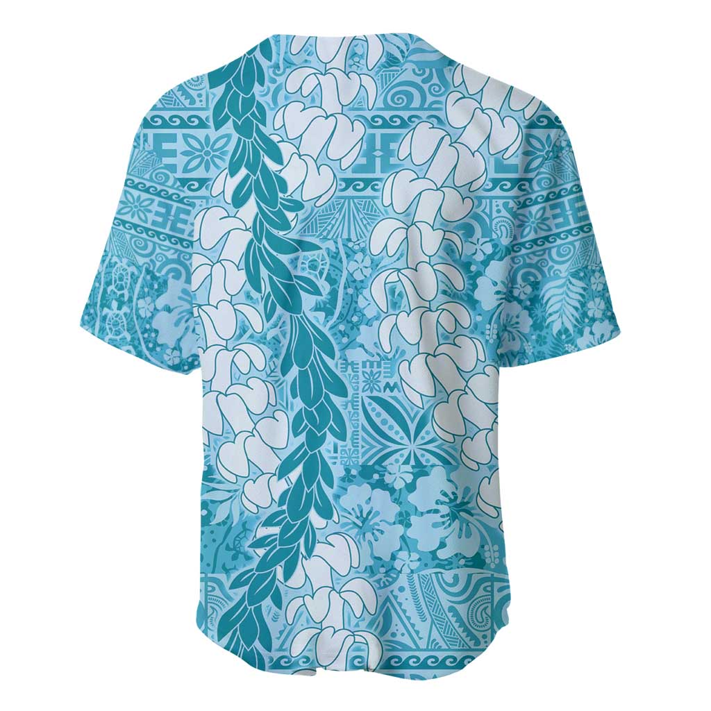 Blue Puakenikeni and Maile Lei Baseball Jersey Hawaiian Style Tribal Tapa Double Strand Lei LT9 - Polynesian Pride