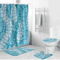Blue Puakenikeni and Maile Lei Bathroom Set Hawaiian Style Tribal Tapa Double Strand Lei LT9 Bathroom Set (4 pcs) Blue - Polynesian Pride