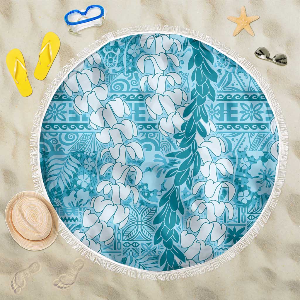 Blue Puakenikeni and Maile Lei Beach Blanket Hawaiian Style Tribal Tapa Double Strand Lei LT9 One Size 150cm Blue - Polynesian Pride