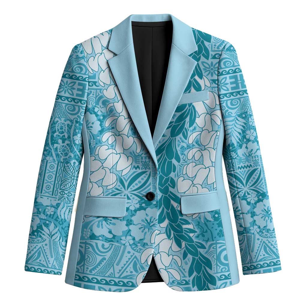 Blue Puakenikeni and Maile Lei Blazer Hawaiian Style Tribal Tapa Double Strand Lei LT9 Unisex Blue - Polynesian Pride