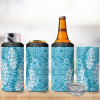 Blue Puakenikeni and Maile Lei 4 in 1 Can Cooler Tumbler Hawaiian Style Tribal Tapa Double Strand Lei LT9 - Polynesian Pride