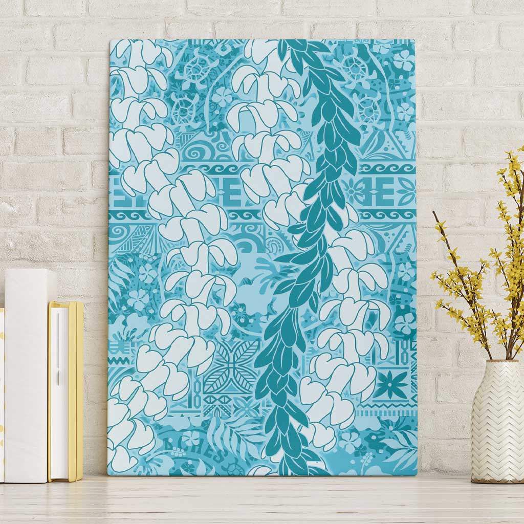 Blue Puakenikeni and Maile Lei Canvas Wall Art Hawaiian Style Tribal Tapa Double Strand Lei LT9 Without Frame Blue - Polynesian Pride