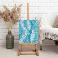 Blue Puakenikeni and Maile Lei Canvas Wall Art Hawaiian Style Tribal Tapa Double Strand Lei LT9 - Polynesian Pride