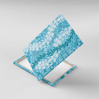 Blue Puakenikeni and Maile Lei Canvas Wall Art Hawaiian Style Tribal Tapa Double Strand Lei LT9 With Frame Blue - Polynesian Pride
