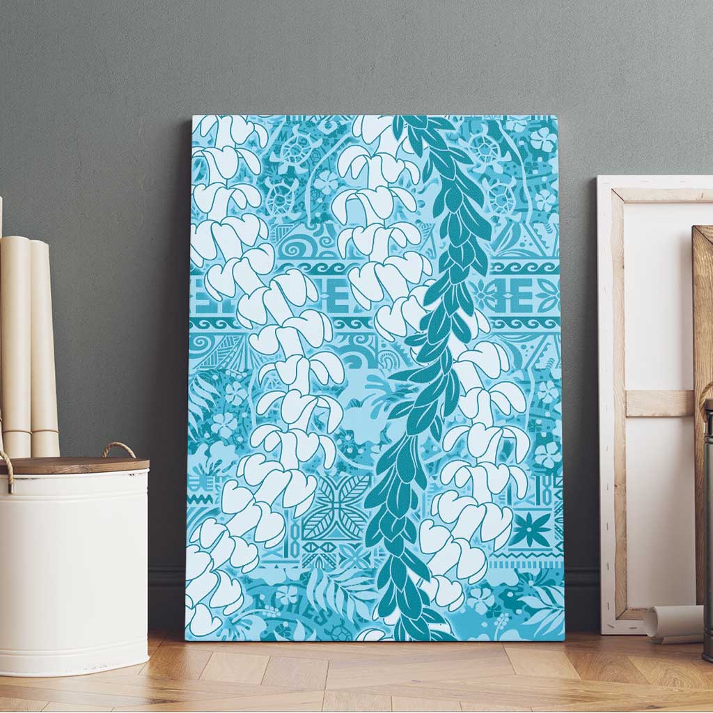 Blue Puakenikeni and Maile Lei Canvas Wall Art Hawaiian Style Tribal Tapa Double Strand Lei LT9 - Polynesian Pride