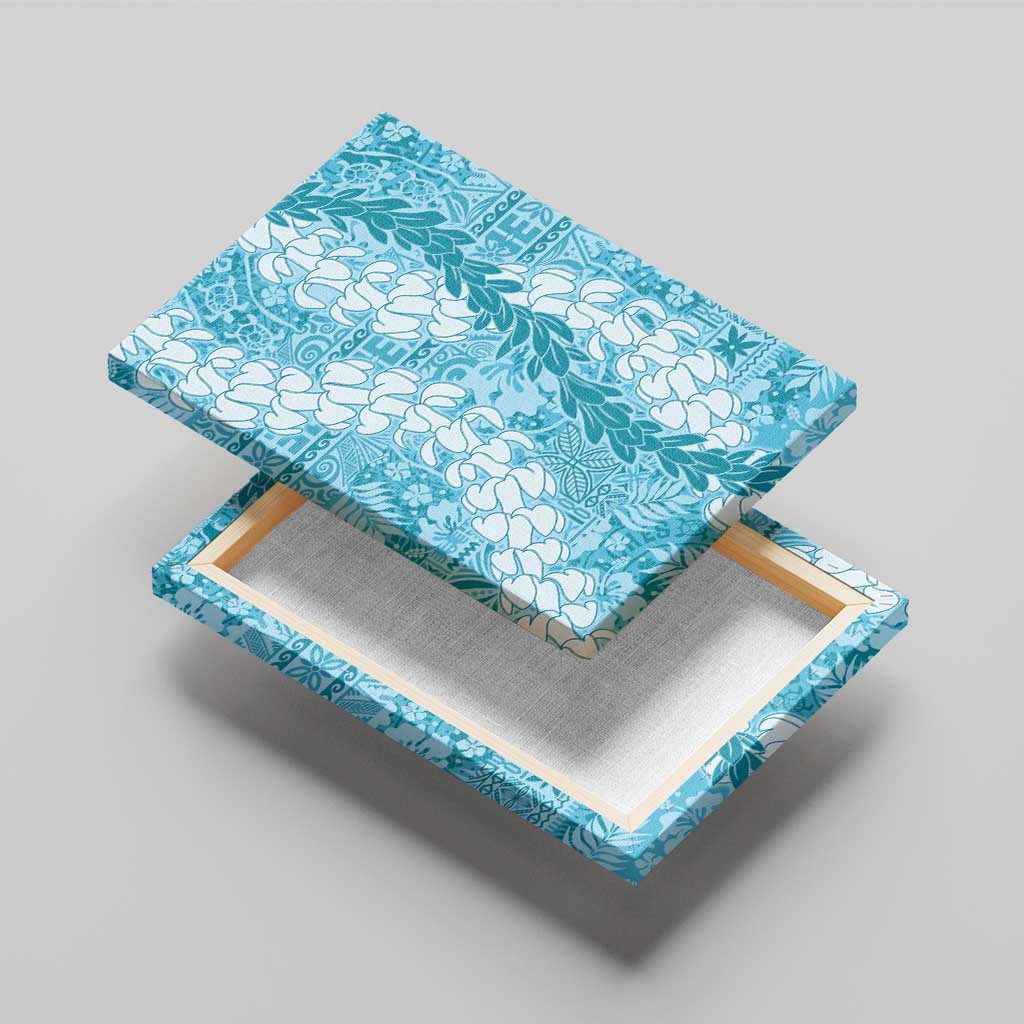 Blue Puakenikeni and Maile Lei Canvas Wall Art Hawaiian Style Tribal Tapa Double Strand Lei LT9 - Polynesian Pride