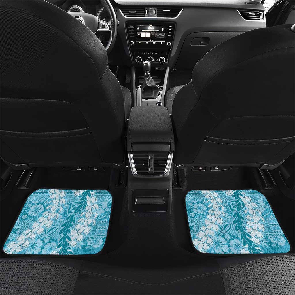 Blue Puakenikeni and Maile Lei Car Mats Hawaiian Style Tribal Tapa Double Strand Lei LT9 Set 2pcs - Back Blue - Polynesian Pride