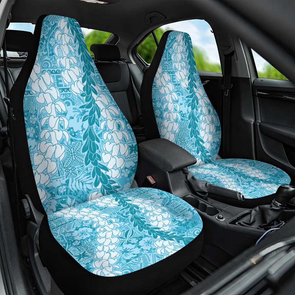 Blue Puakenikeni and Maile Lei Car Seat Cover Hawaiian Style Tribal Tapa Double Strand Lei LT9 One Size Blue - Polynesian Pride