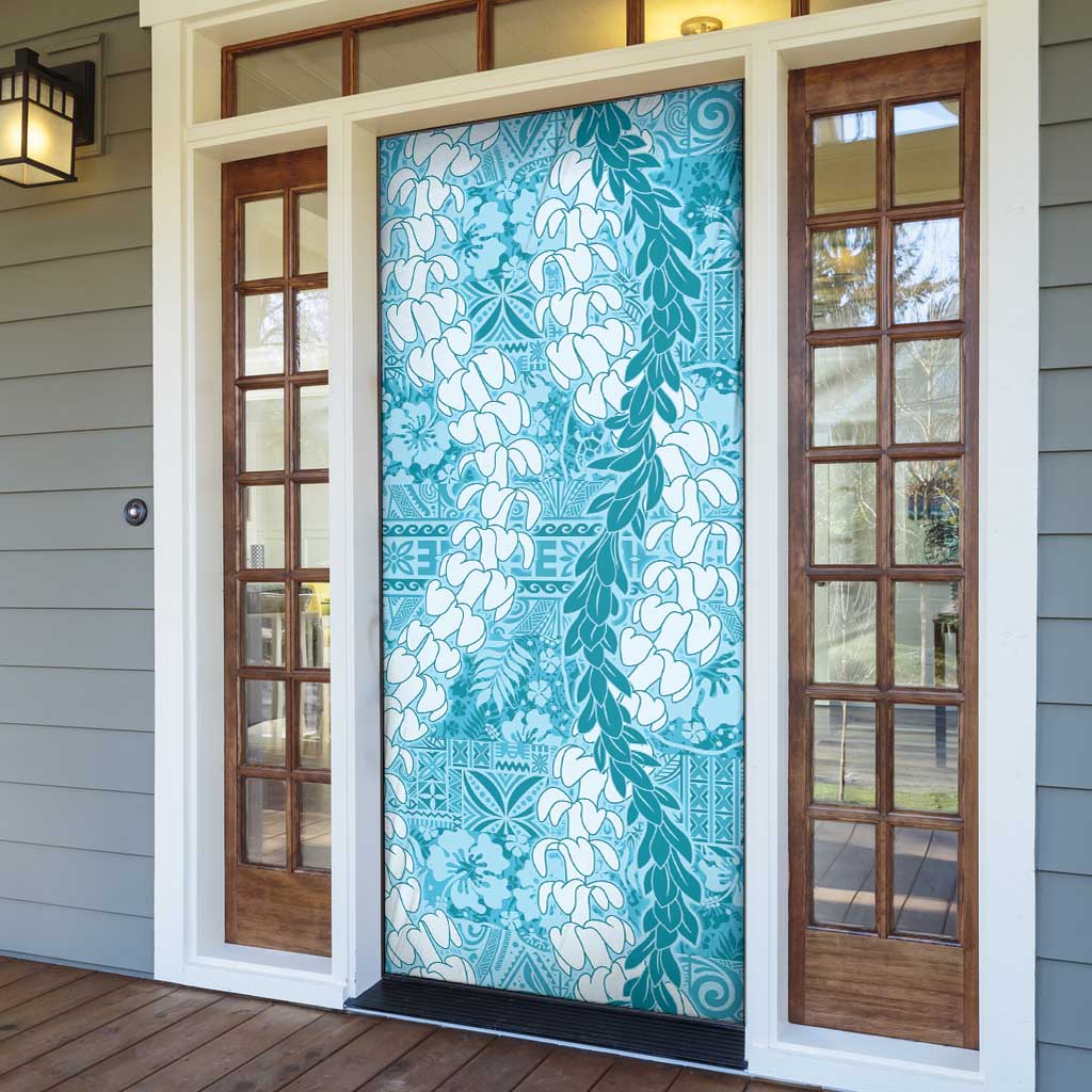 Blue Puakenikeni and Maile Lei Door Cover Hawaiian Style Tribal Tapa Double Strand Lei LT9 - Polynesian Pride