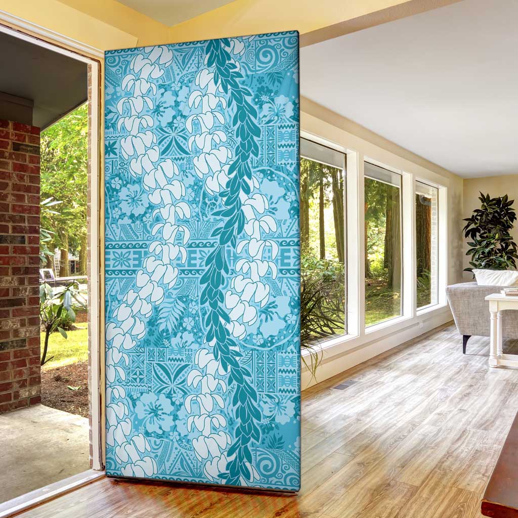 Blue Puakenikeni and Maile Lei Door Cover Hawaiian Style Tribal Tapa Double Strand Lei LT9 - Polynesian Pride