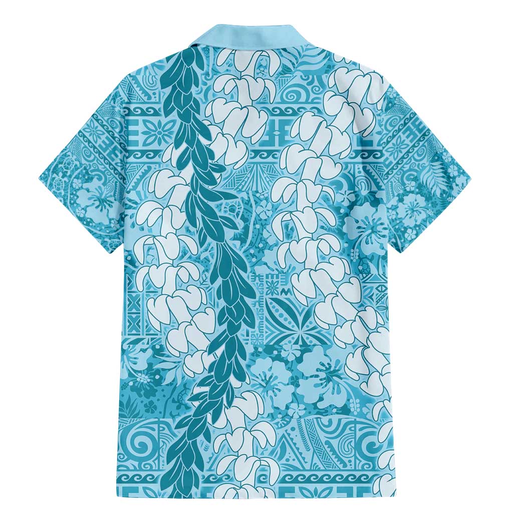 Blue Puakenikeni and Maile Lei Family Matching Mermaid Dress and Hawaiian Shirt Hawaiian Style Tribal Tapa Double Strand Lei LT9 - Polynesian Pride