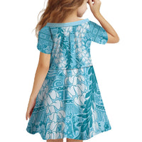Blue Puakenikeni and Maile Lei Family Matching Off The Shoulder Long Sleeve Dress and Hawaiian Shirt Hawaiian Style Tribal Tapa Double Strand Lei LT9 - Polynesian Pride
