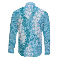 Blue Puakenikeni and Maile Lei Family Matching Off Shoulder Maxi Dress and Hawaiian Shirt Hawaiian Style Tribal Tapa Double Strand Lei LT9 - Polynesian Pride