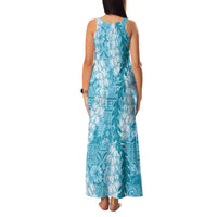 Blue Puakenikeni and Maile Lei Family Matching Tank Maxi Dress and Hawaiian Shirt Hawaiian Style Tribal Tapa Double Strand Lei LT9 - Polynesian Pride