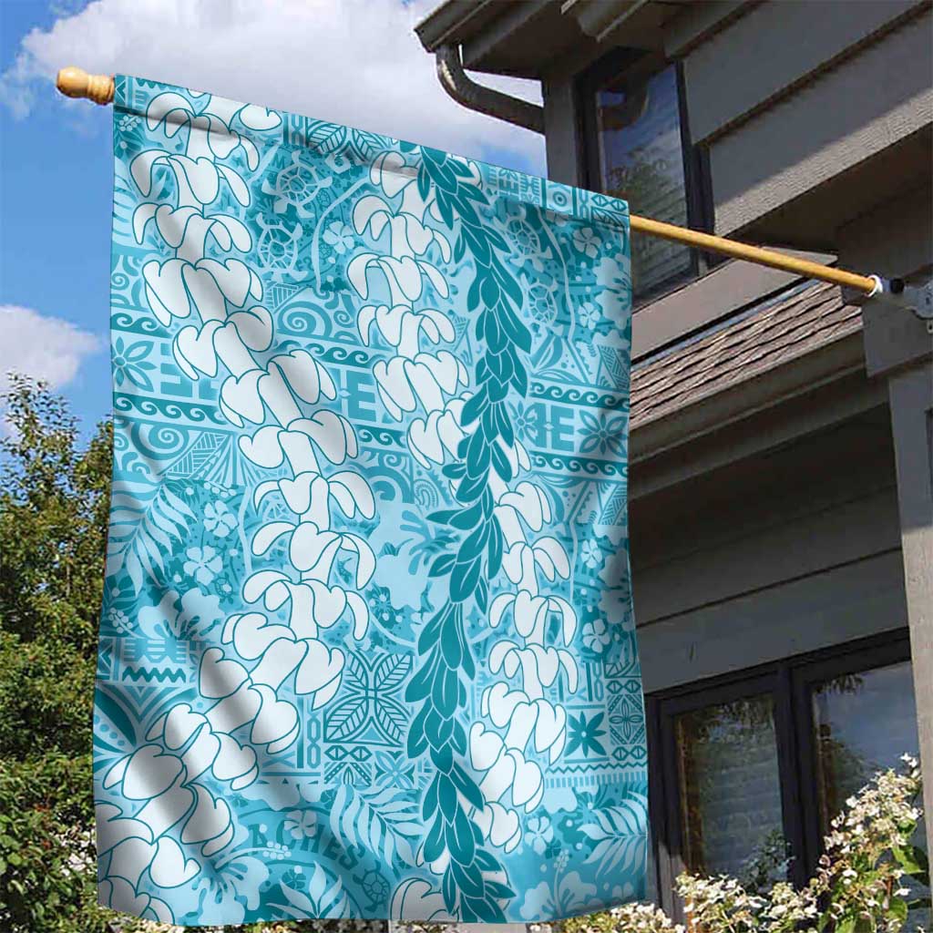Blue Puakenikeni and Maile Lei Garden Flag Hawaiian Style Tribal Tapa Double Strand Lei LT9 - Polynesian Pride