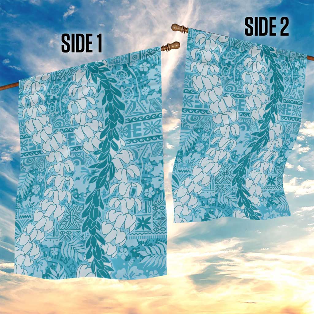Blue Puakenikeni and Maile Lei Garden Flag Hawaiian Style Tribal Tapa Double Strand Lei LT9 - Polynesian Pride