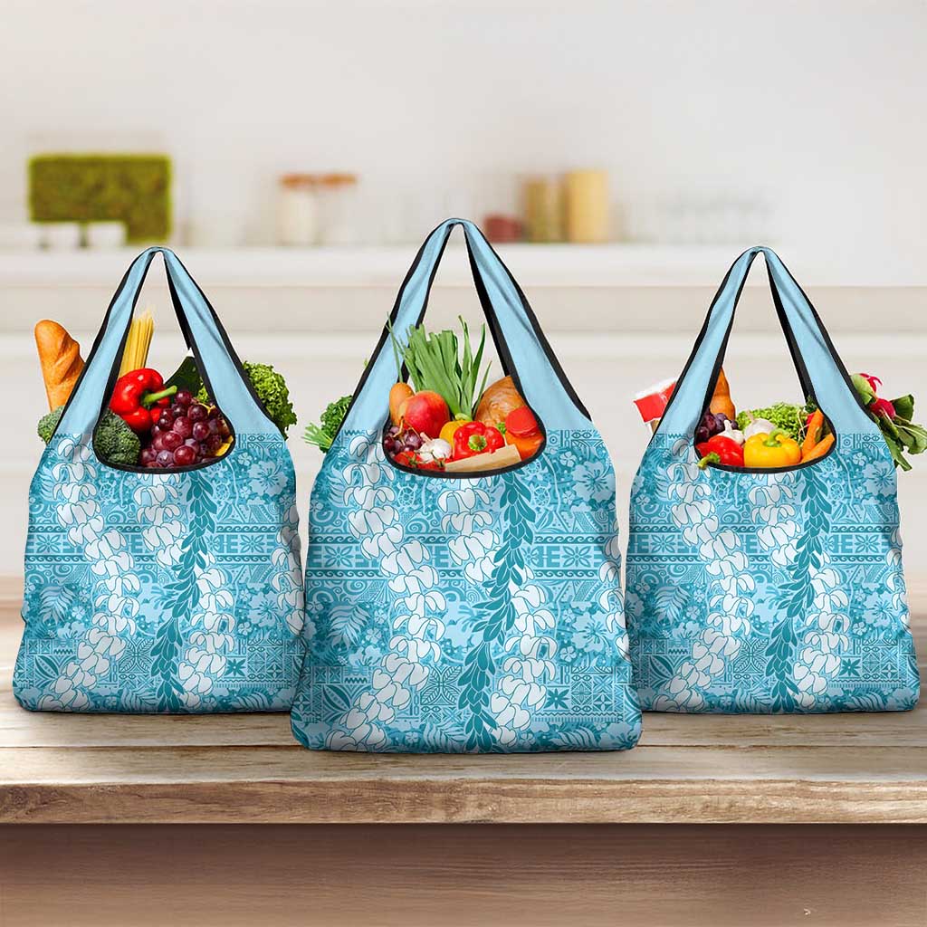 Blue Puakenikeni and Maile Lei Grocery Bag Hawaiian Style Tribal Tapa Double Strand Lei LT9 3-pack One Size Blue - Polynesian Pride