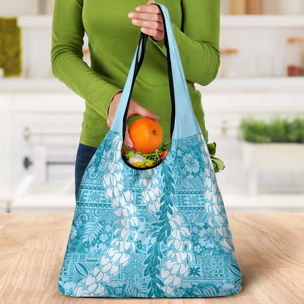 Blue Puakenikeni and Maile Lei Grocery Bag Hawaiian Style Tribal Tapa Double Strand Lei LT9 - Polynesian Pride