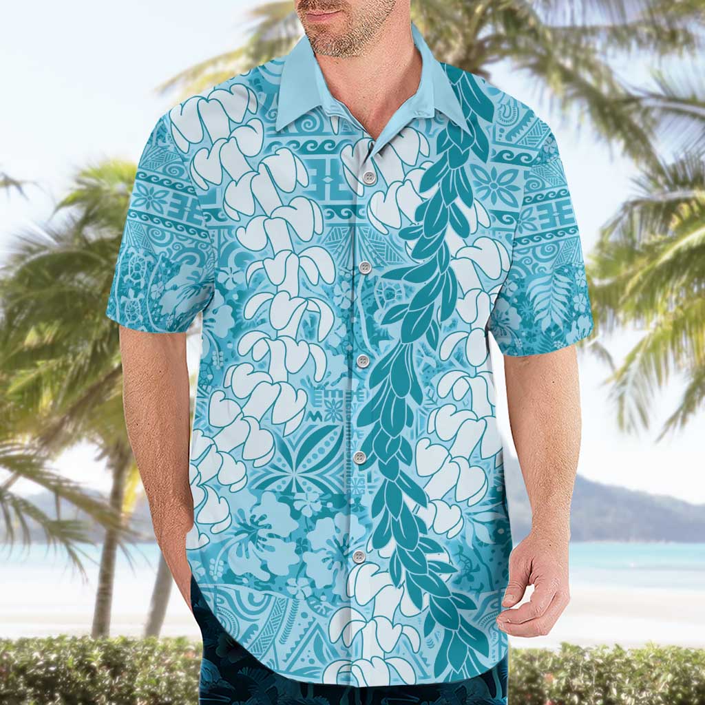 Blue Puakenikeni and Maile Lei Hawaiian Shirt Hawaiian Style Tribal Tapa Double Strand Lei LT9 - Polynesian Pride