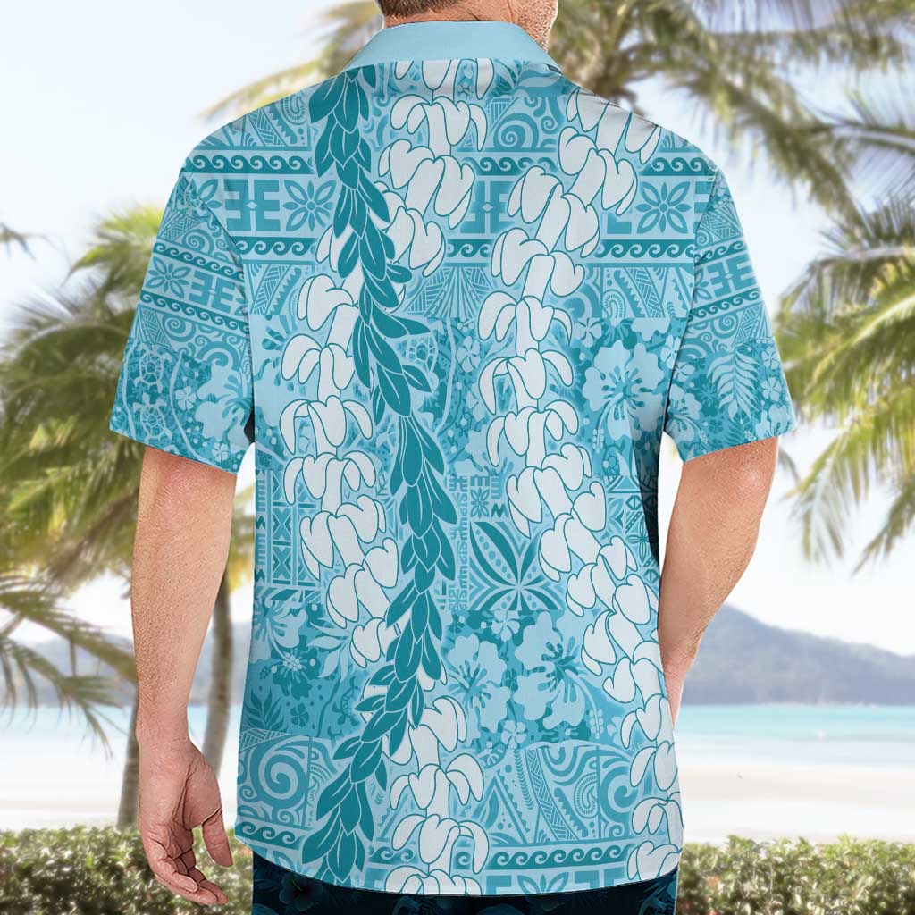 Blue Puakenikeni and Maile Lei Hawaiian Shirt Hawaiian Style Tribal Tapa Double Strand Lei LT9 - Polynesian Pride