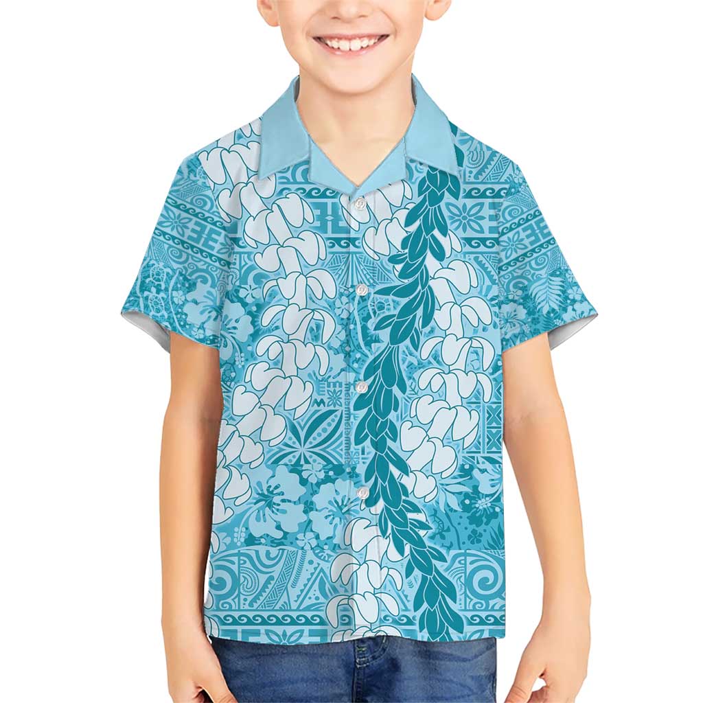 Blue Puakenikeni and Maile Lei Hawaiian Shirt Hawaiian Style Tribal Tapa Double Strand Lei LT9 - Polynesian Pride