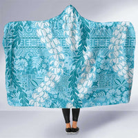 Blue Puakenikeni and Maile Lei Hooded Blanket Hawaiian Style Tribal Tapa Double Strand Lei LT9 One Size Blue - Polynesian Pride