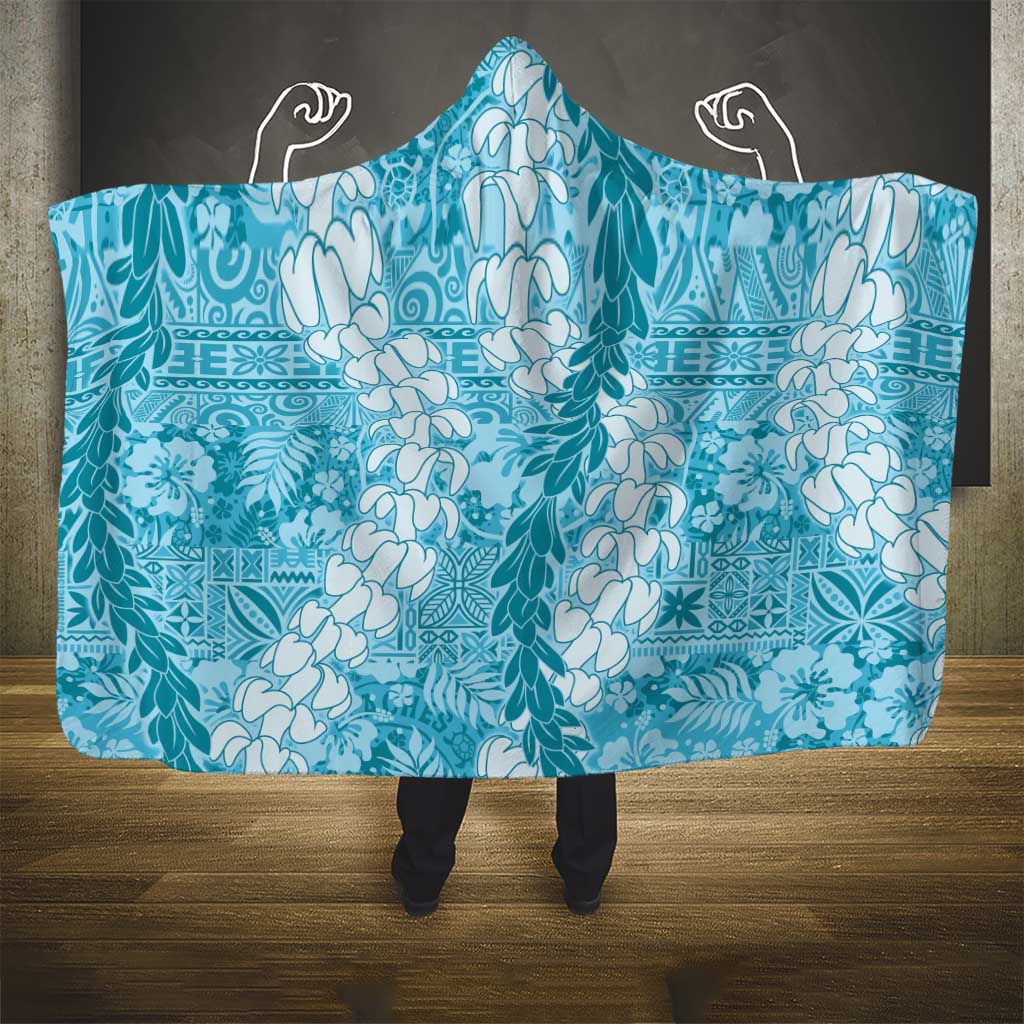 Blue Puakenikeni and Maile Lei Hooded Blanket Hawaiian Style Tribal Tapa Double Strand Lei LT9 - Polynesian Pride