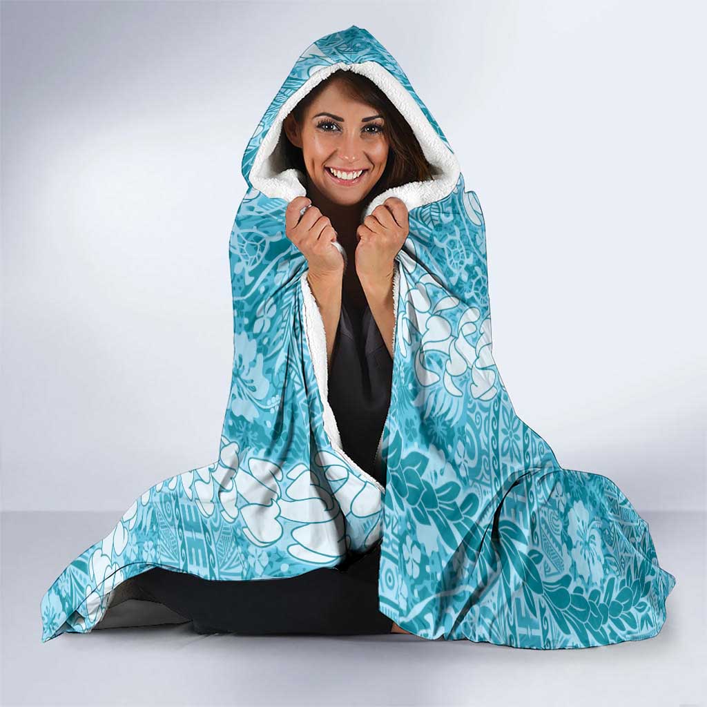 Blue Puakenikeni and Maile Lei Hooded Blanket Hawaiian Style Tribal Tapa Double Strand Lei LT9 - Polynesian Pride