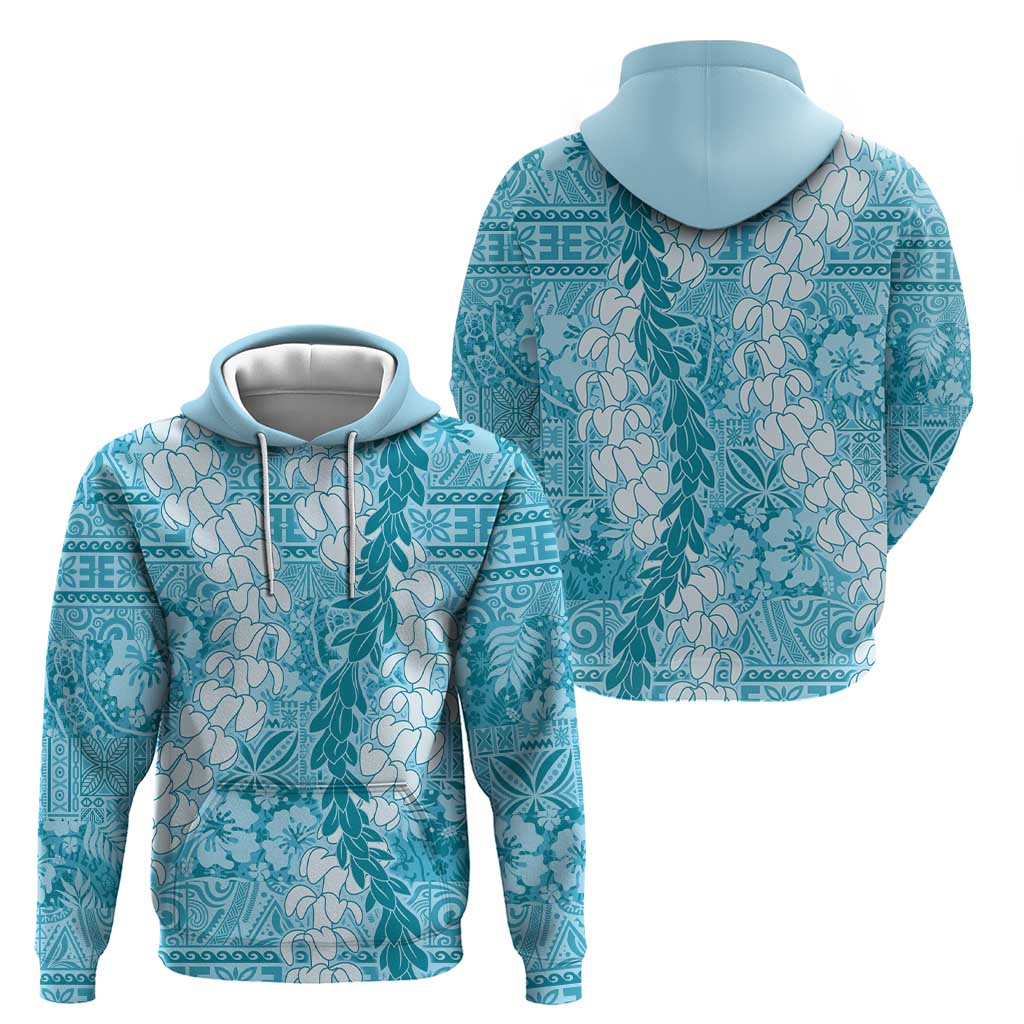 Blue Puakenikeni and Maile Lei Hoodie Hawaiian Style Tribal Tapa Double Strand Lei LT9 - Polynesian Pride