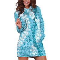 Blue Puakenikeni and Maile Lei Hoodie Dress Hawaiian Style Tribal Tapa Double Strand Lei LT9 Blue - Polynesian Pride