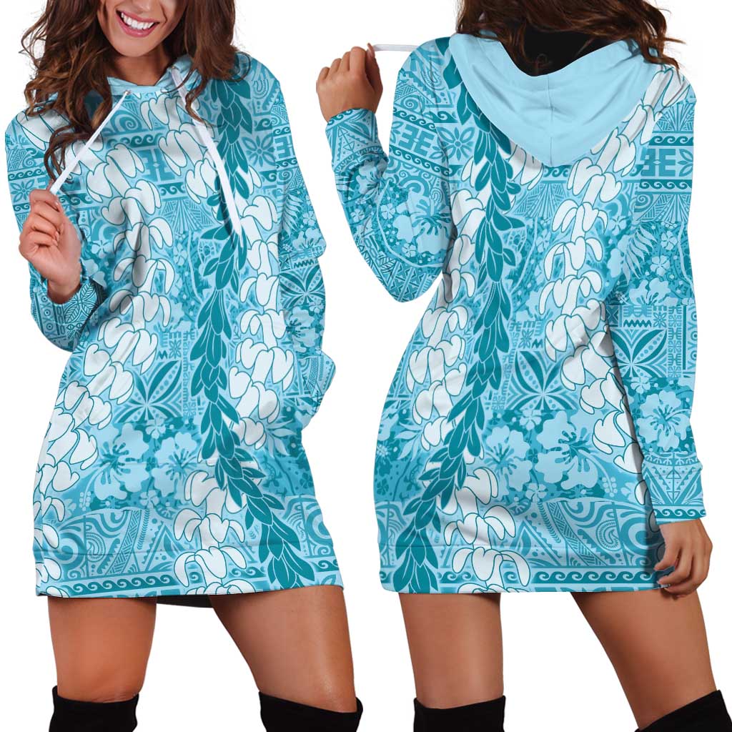 Blue Puakenikeni and Maile Lei Hoodie Dress Hawaiian Style Tribal Tapa Double Strand Lei LT9 - Polynesian Pride
