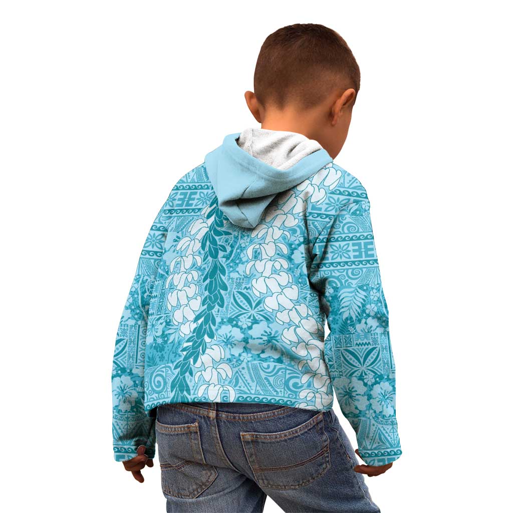 Blue Puakenikeni and Maile Lei Kid Hoodie Hawaiian Style Tribal Tapa Double Strand Lei LT9 - Polynesian Pride