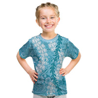 Blue Puakenikeni and Maile Lei Kid T Shirt Hawaiian Style Tribal Tapa Double Strand Lei LT9 Blue - Polynesian Pride